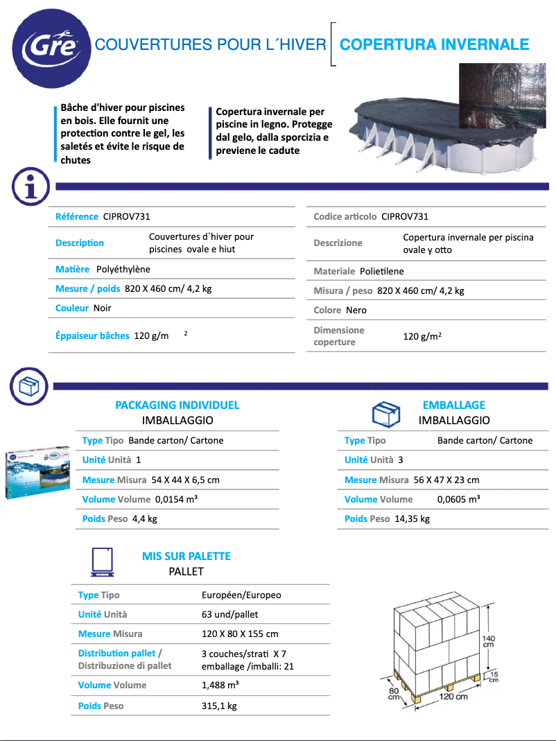 Page 1 de la notice Fiche technique Gre CIPROV731