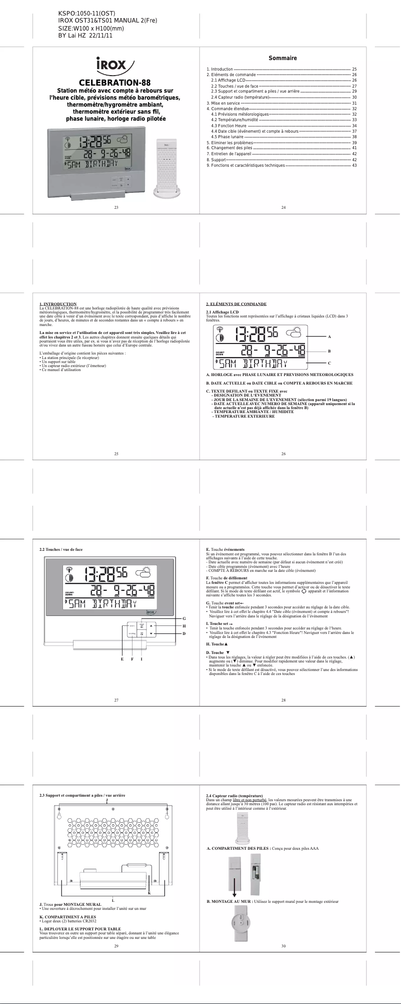 Page 1 de la notice Manuel utilisateur Irox Celebration-88