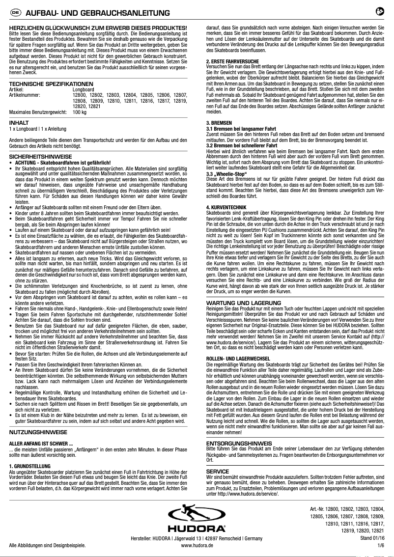 Página 1 del manual Manual de usuario Hudora 12819