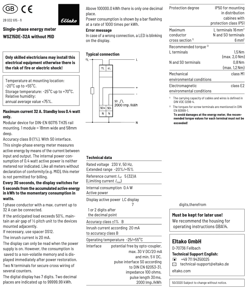 Page 1 de la notice Manuel utilisateur Eltako WSZ15DE-32A