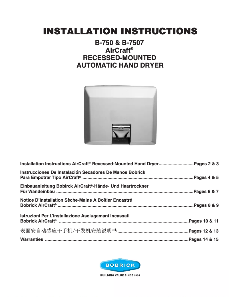 Page 1 de la notice Manuel utilisateur Bobrick AirCraft B-750