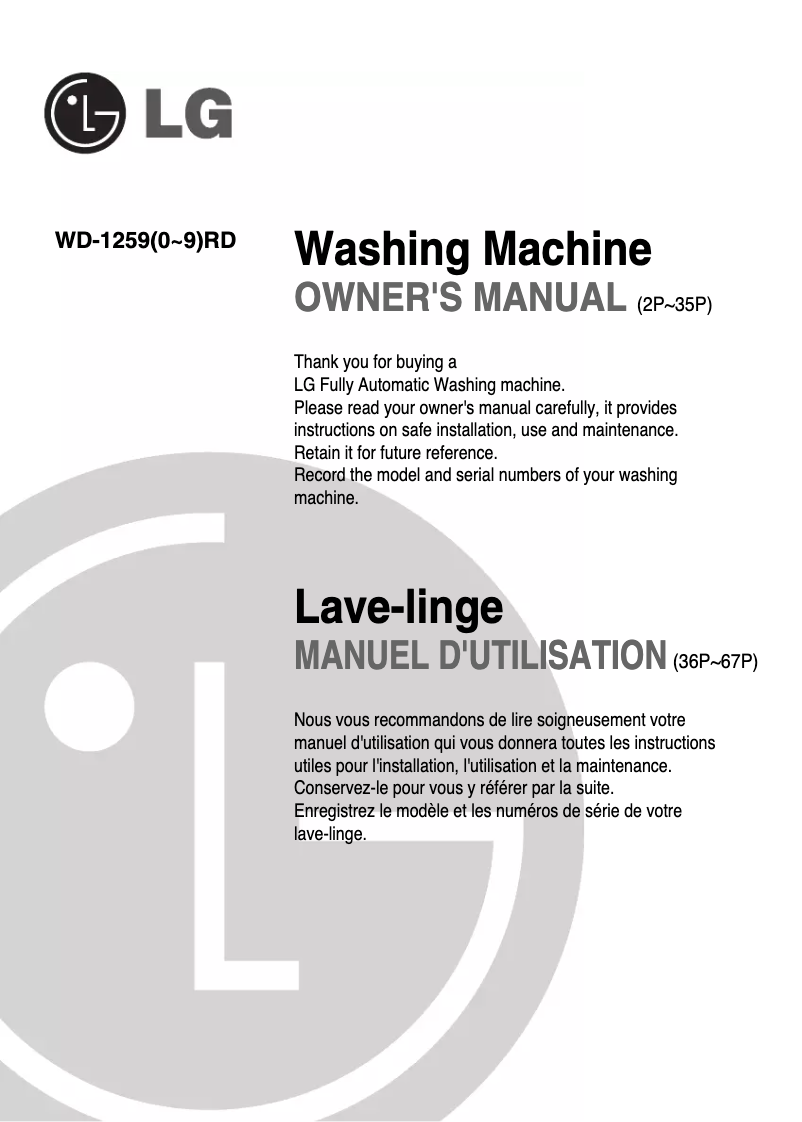 Página 1 del manual Manual de usuario LG WD-12590RD