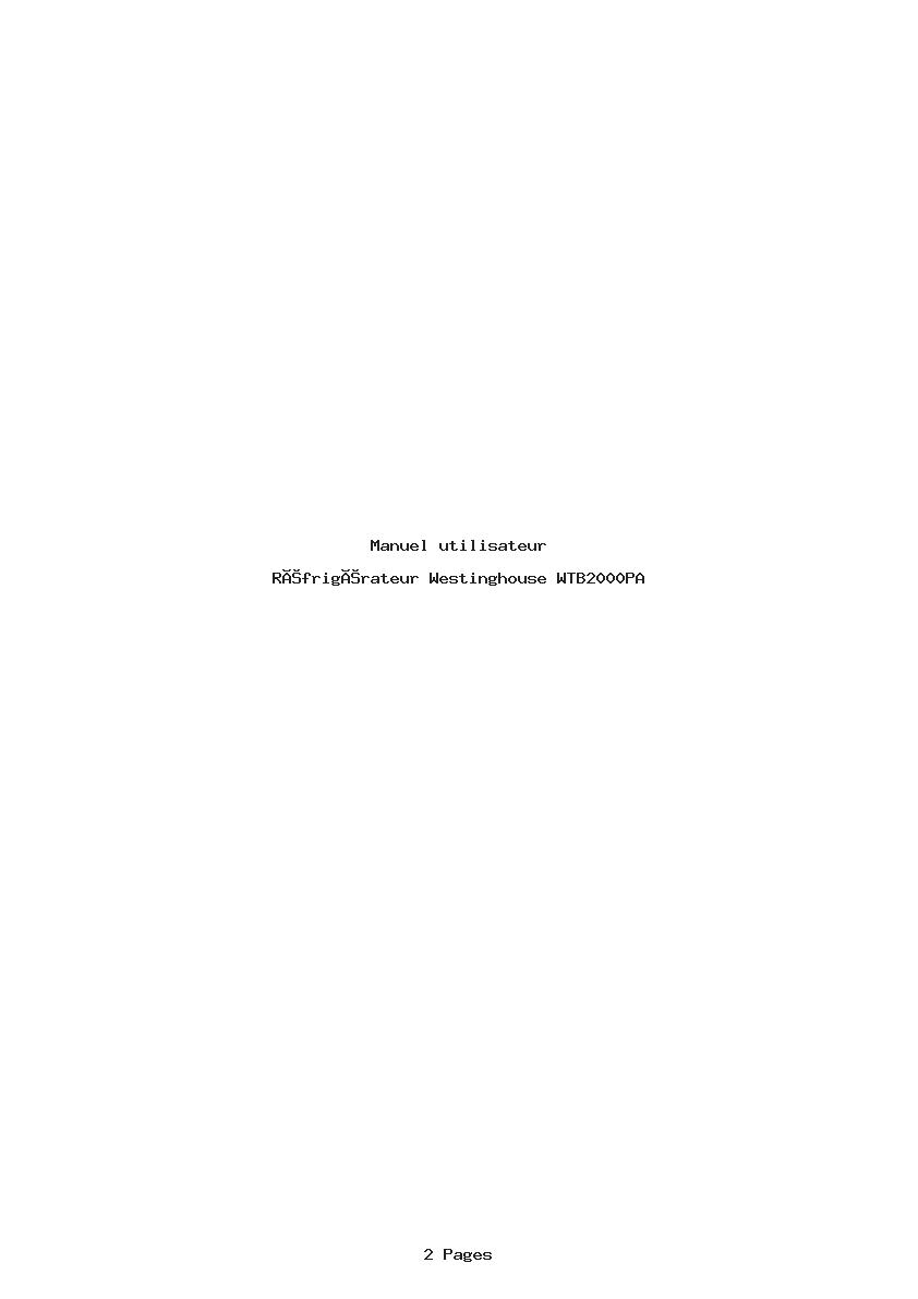 Page 1 de la notice Manuel utilisateur Westinghouse WTB2000PA