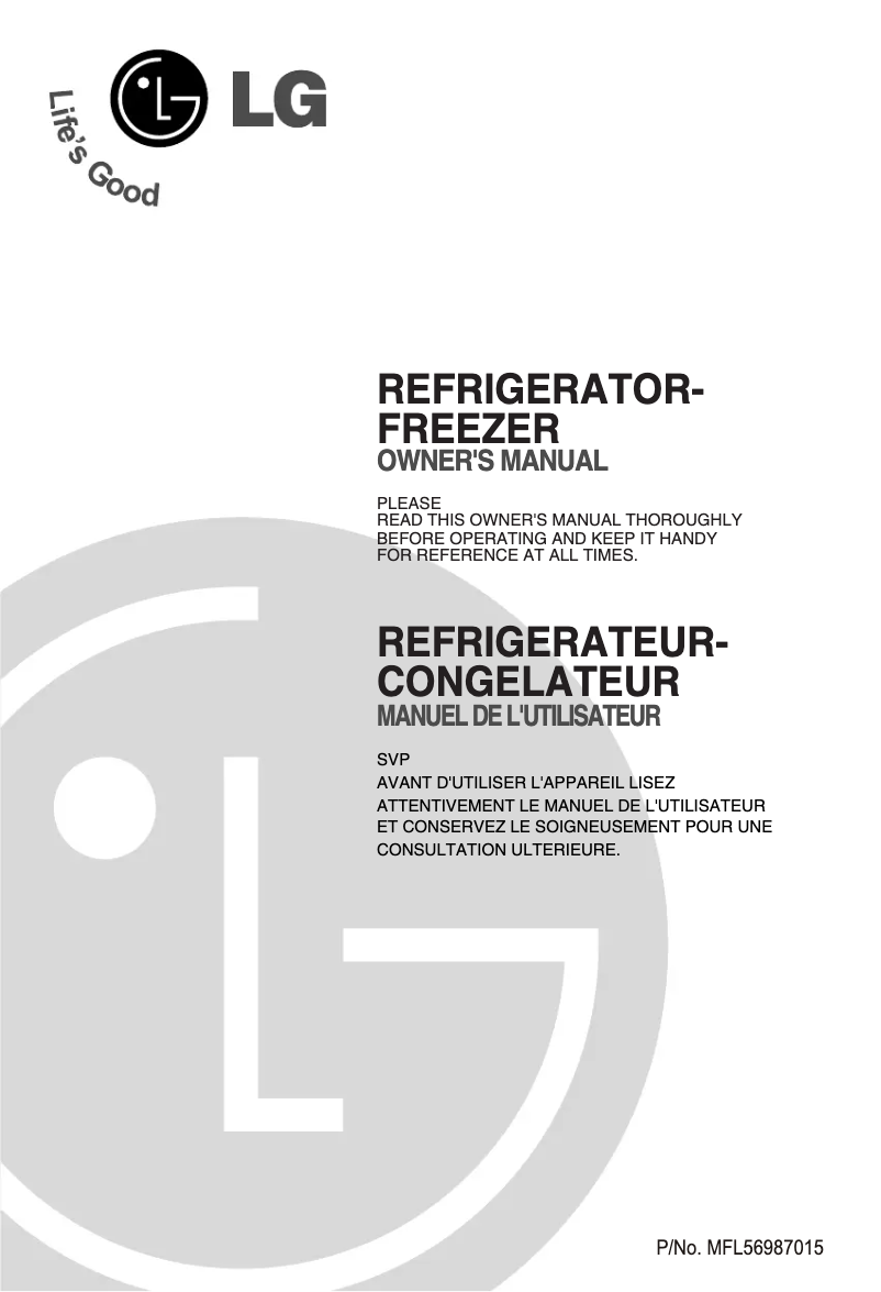 Page 1 de la notice Manuel utilisateur LG GN-V292RLCK