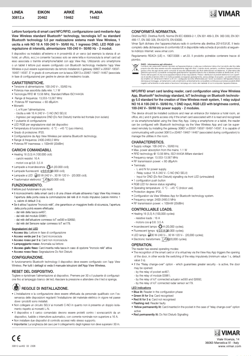 Page 1 de la notice Instructions / montage Vimar 14462.SL