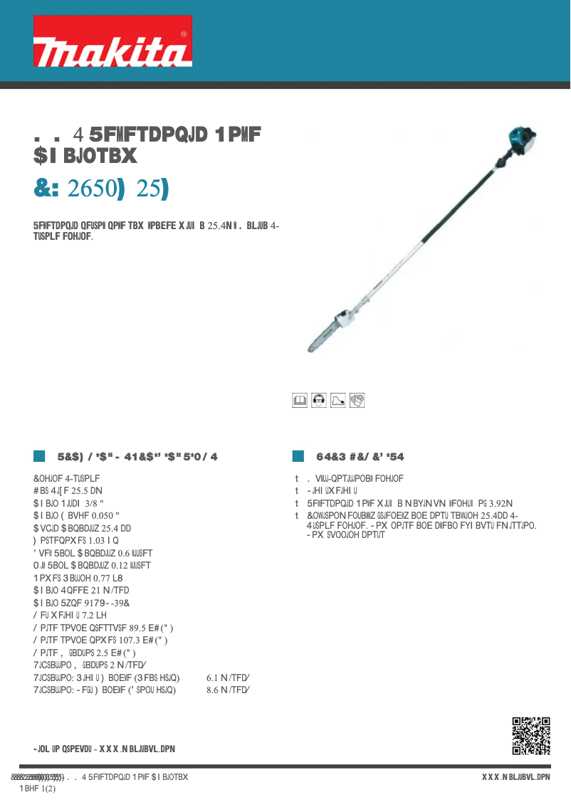 Page 1 de la notice Fiche technique Makita EY2650H25H