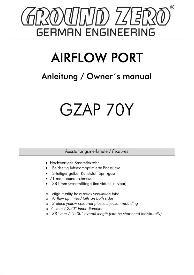 Page 1 of the manual User Manual Ground Zero GZAP 70Y