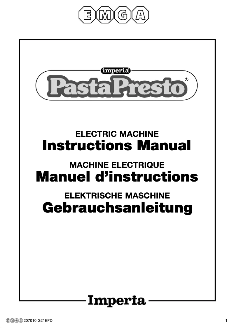Página 1 del manual Manual de usuario Imperia PastaPresto 207010
