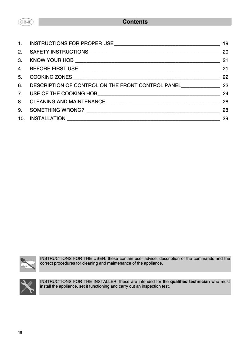 Page 1 de la notice Manuel utilisateur Smeg SE2640TC