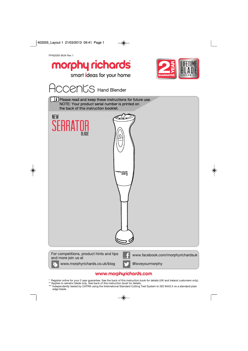 Page 1 de la notice Manuel utilisateur Morphy Richards Accents 402007