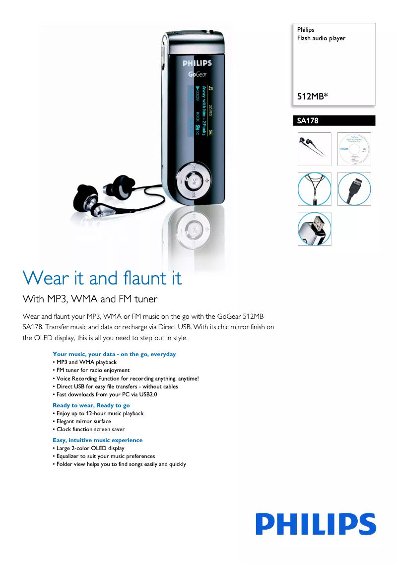 Page 1 of the manual Technical Sheet Philips GoGear SA178