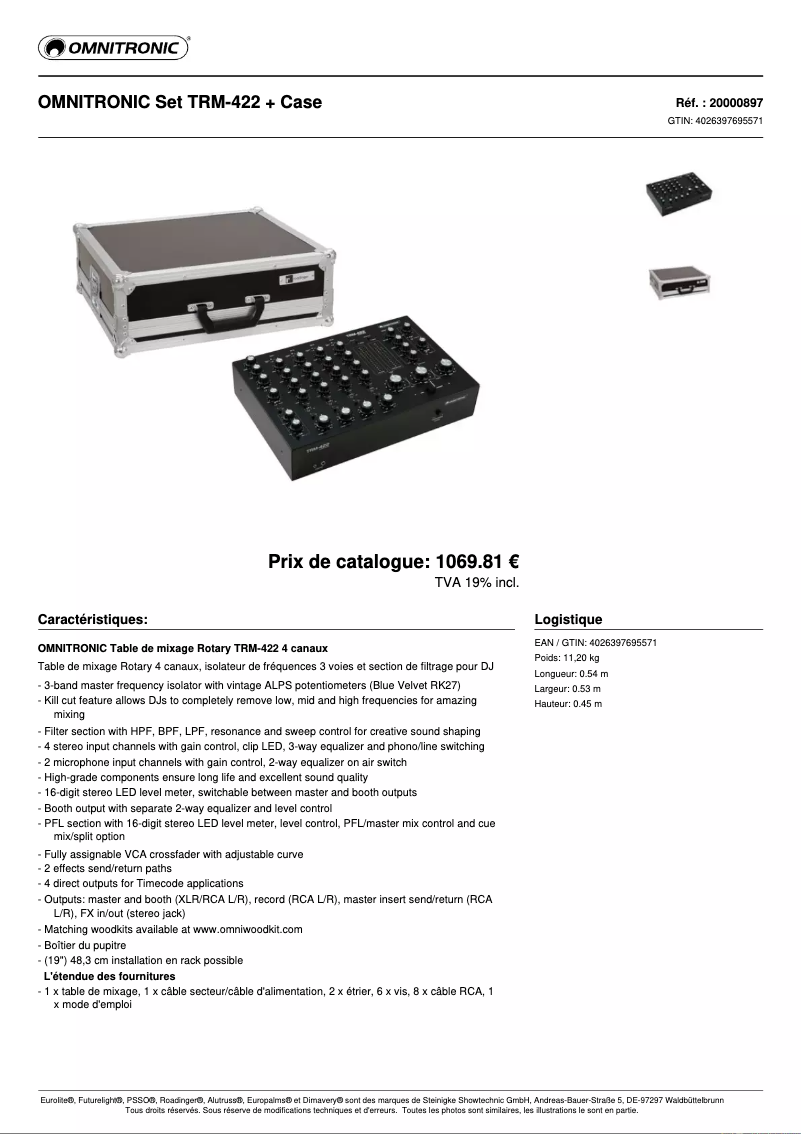 Page 1 de la notice Fiche technique Omnitronic TRM-422