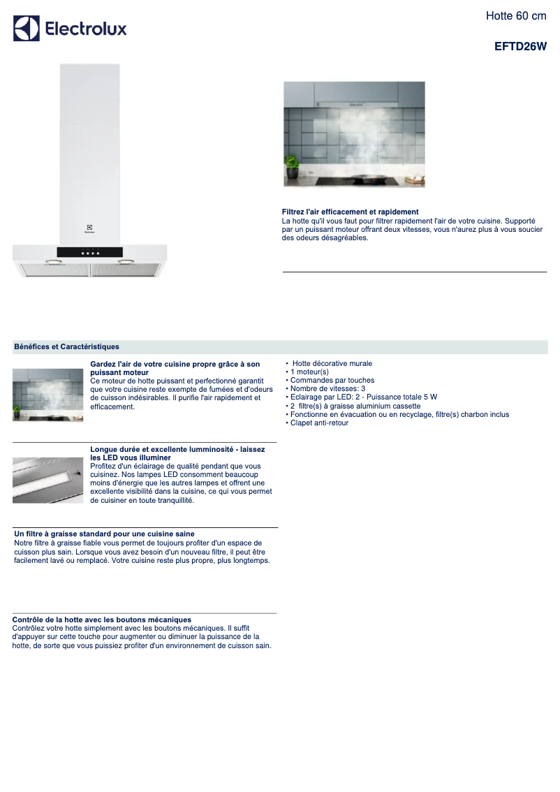 Página 1 del manual Ficha técnica Electrolux EFTD26W