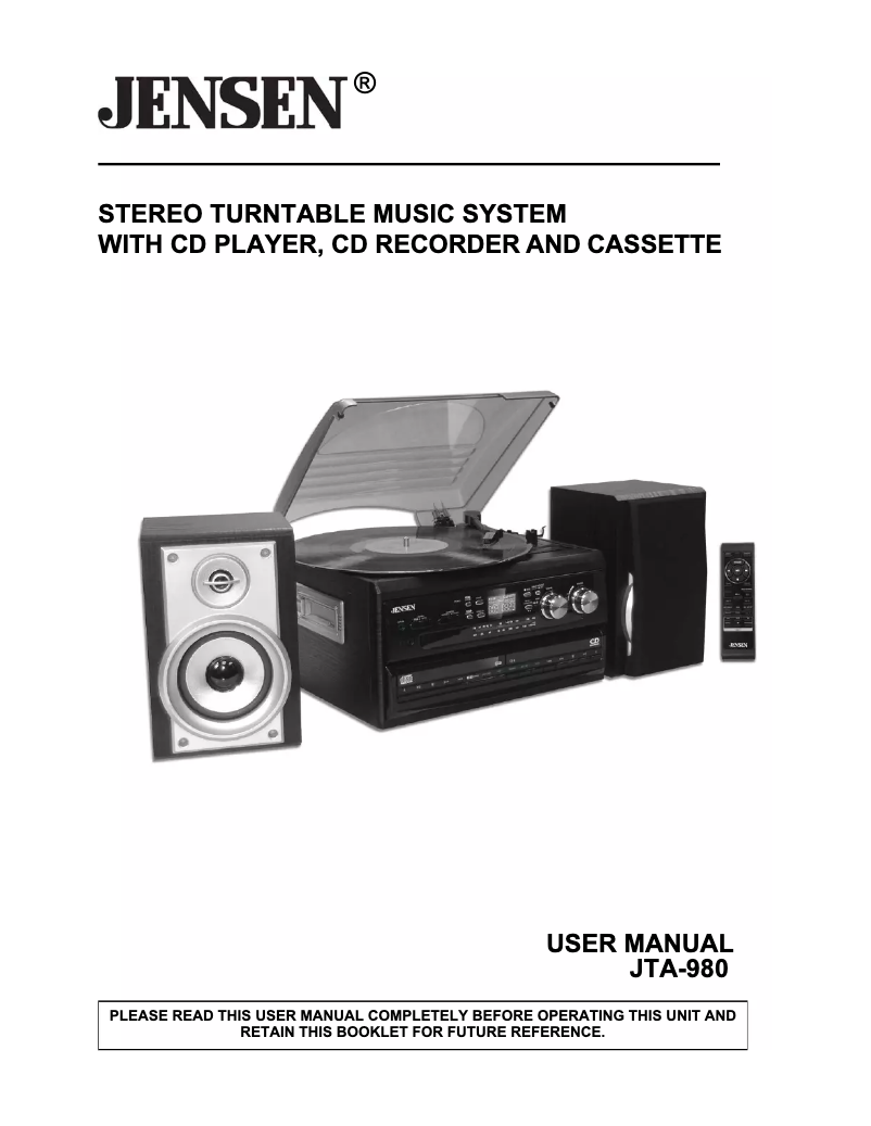 Page 1 de la notice Manuel utilisateur Jensen JTA-980