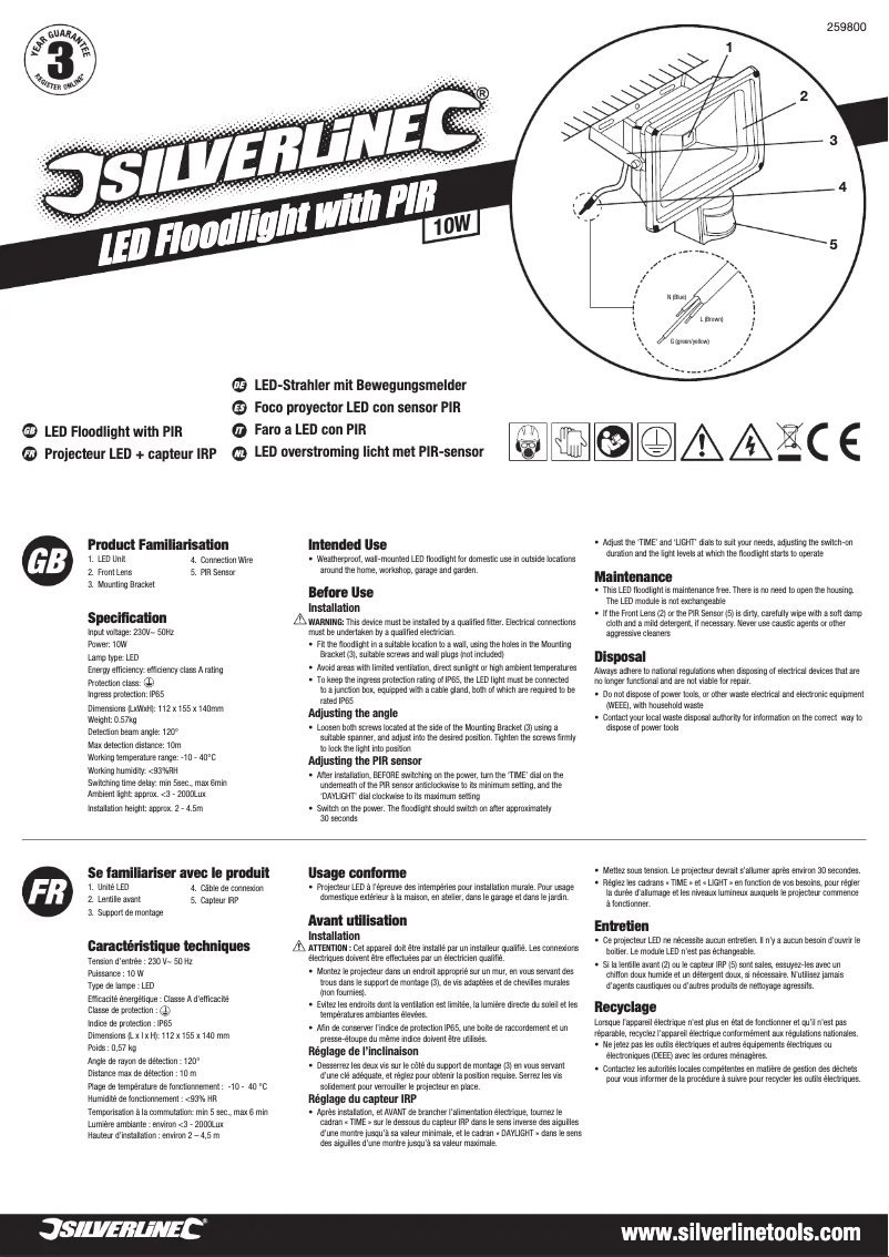 Page 1 de la notice Manuel utilisateur Silverline 259800