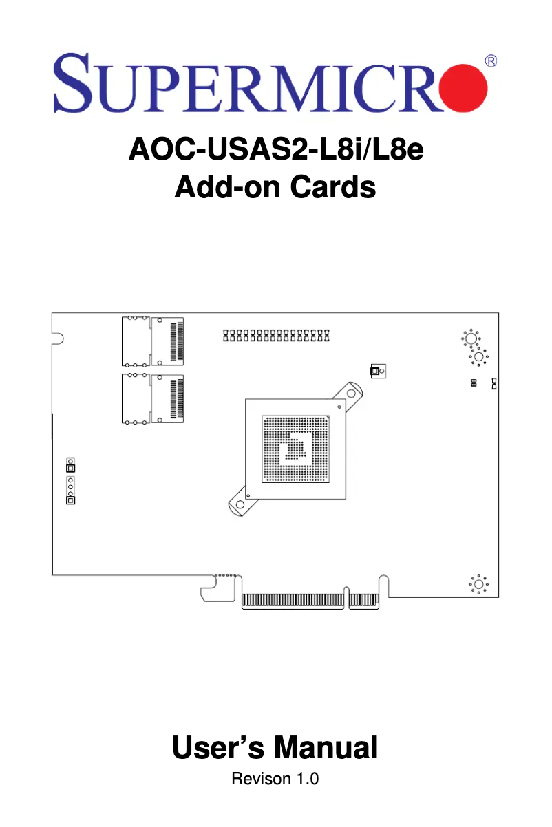 Page 1 de la notice Manuel utilisateur Supermicro AOC-USAS2-L8E