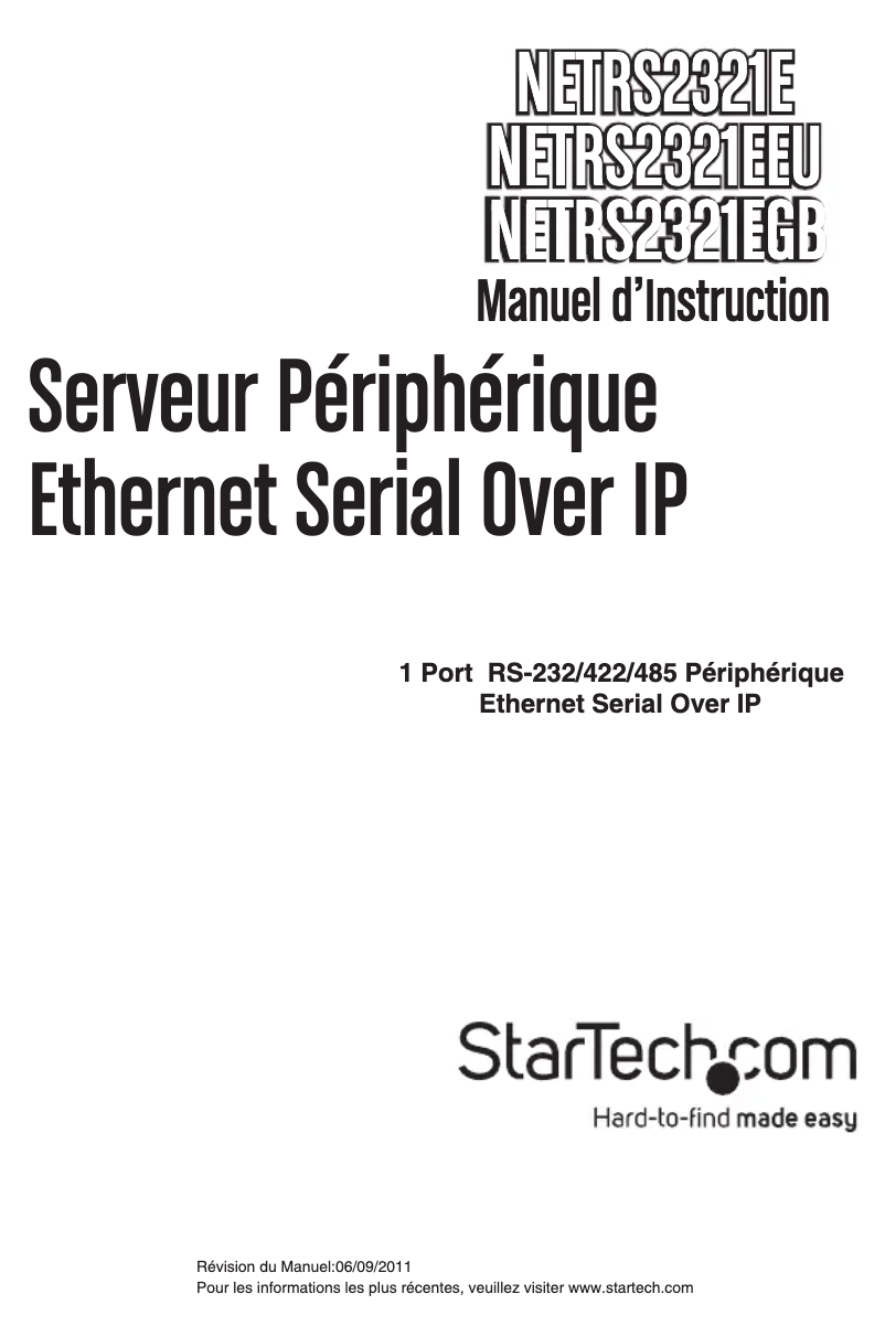 Page 1 of the manual User Manual StarTech.com NETRS2321EEU