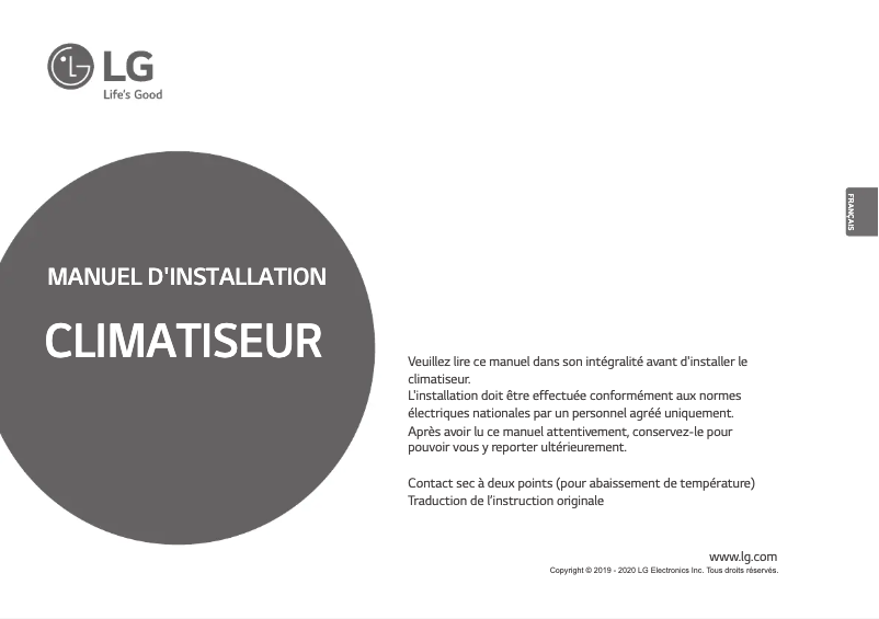 Page 1 de la notice Manuel utilisateur LG PDRYCB400