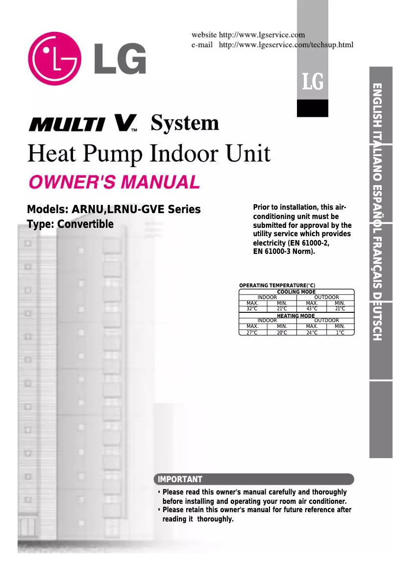 Page 1 of the manual User Manual LG ARNU09 GVEA1