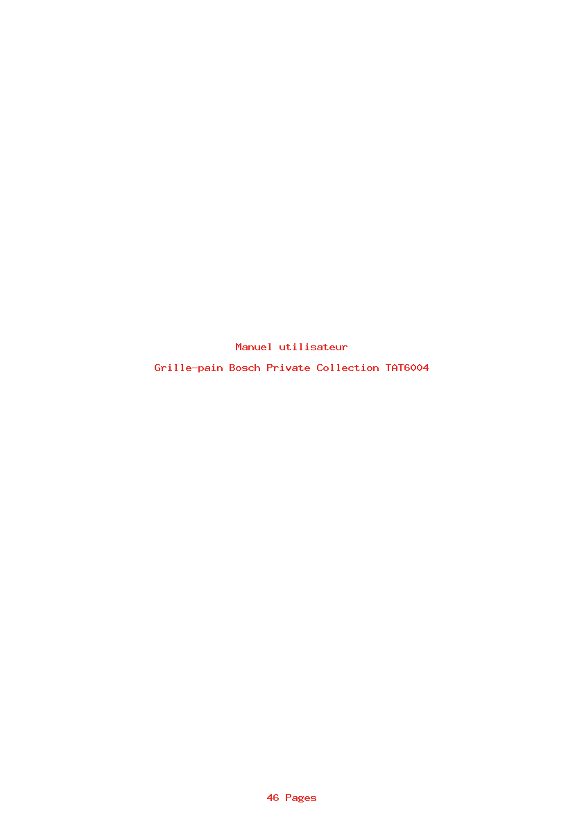 Page 1 de la notice Manuel utilisateur Bosch Private Collection TAT6004