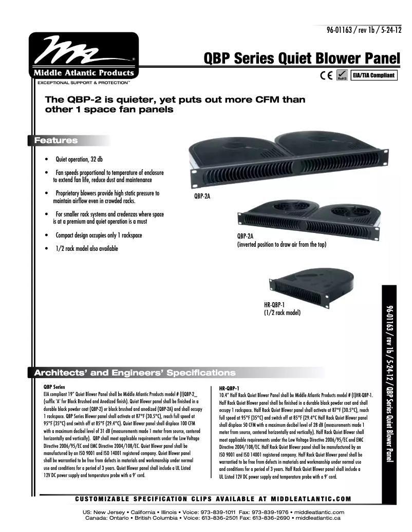 Page 1 de la notice Manuel utilisateur Middle Atlantic IQBP-2A