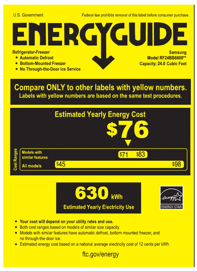 Page 1 de la notice Label énergétique Samsung RF24BB660012