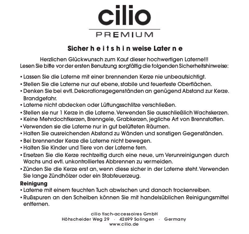 Page 1 de la notice Manuel utilisateur Cilio Torre