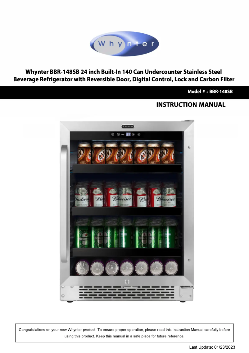 Page 1 de la notice Manuel utilisateur Whynter BBR-148SB