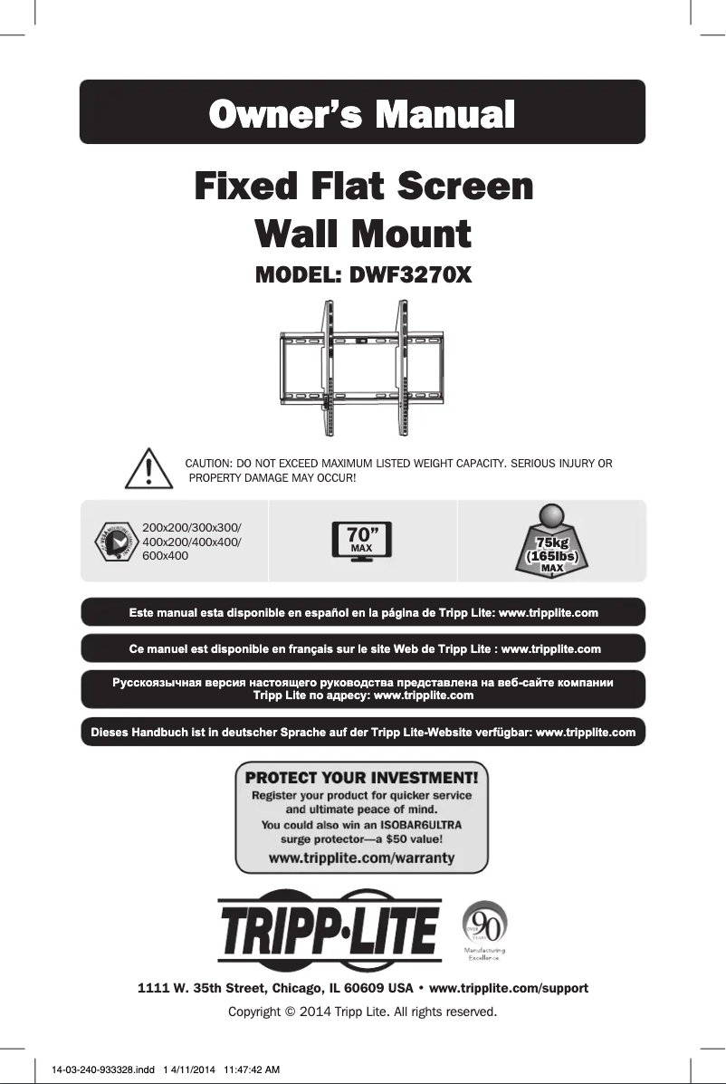 Page 1 de la notice Manuel utilisateur Tripp Lite DWF3270X