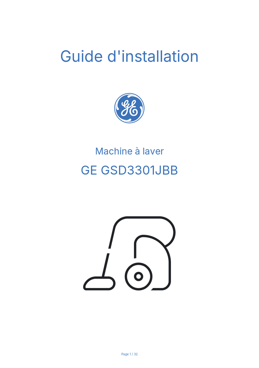 Page 1 de la notice Guide d'installation GE GSD3301JBB