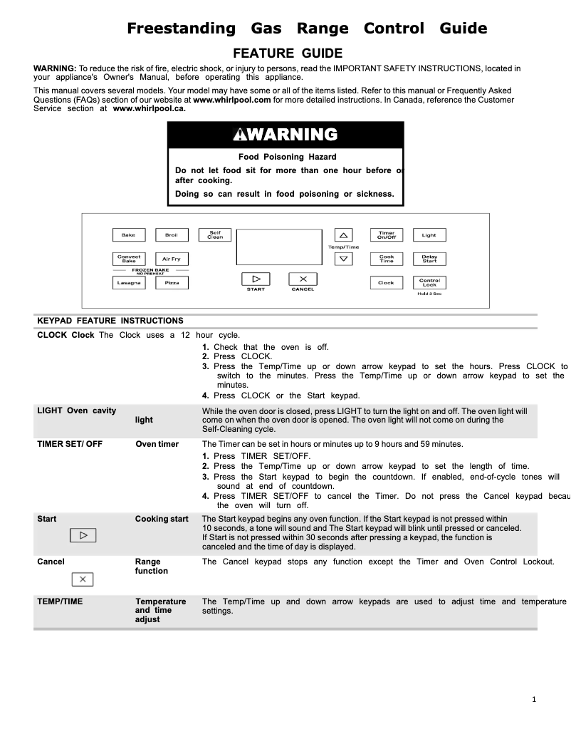 Page 1 de la notice Informations de garantie Whirlpool WFG550S0LV