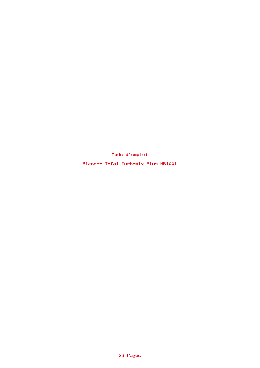Image de la première page du manuel de l'appareil Turbomix Plus HB1001