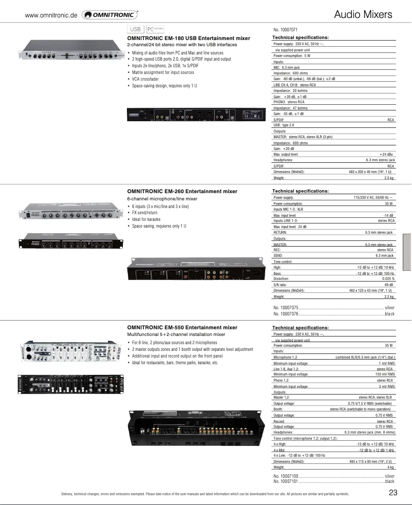 Page 1 de la notice Catalogue Omnitronic EM-260