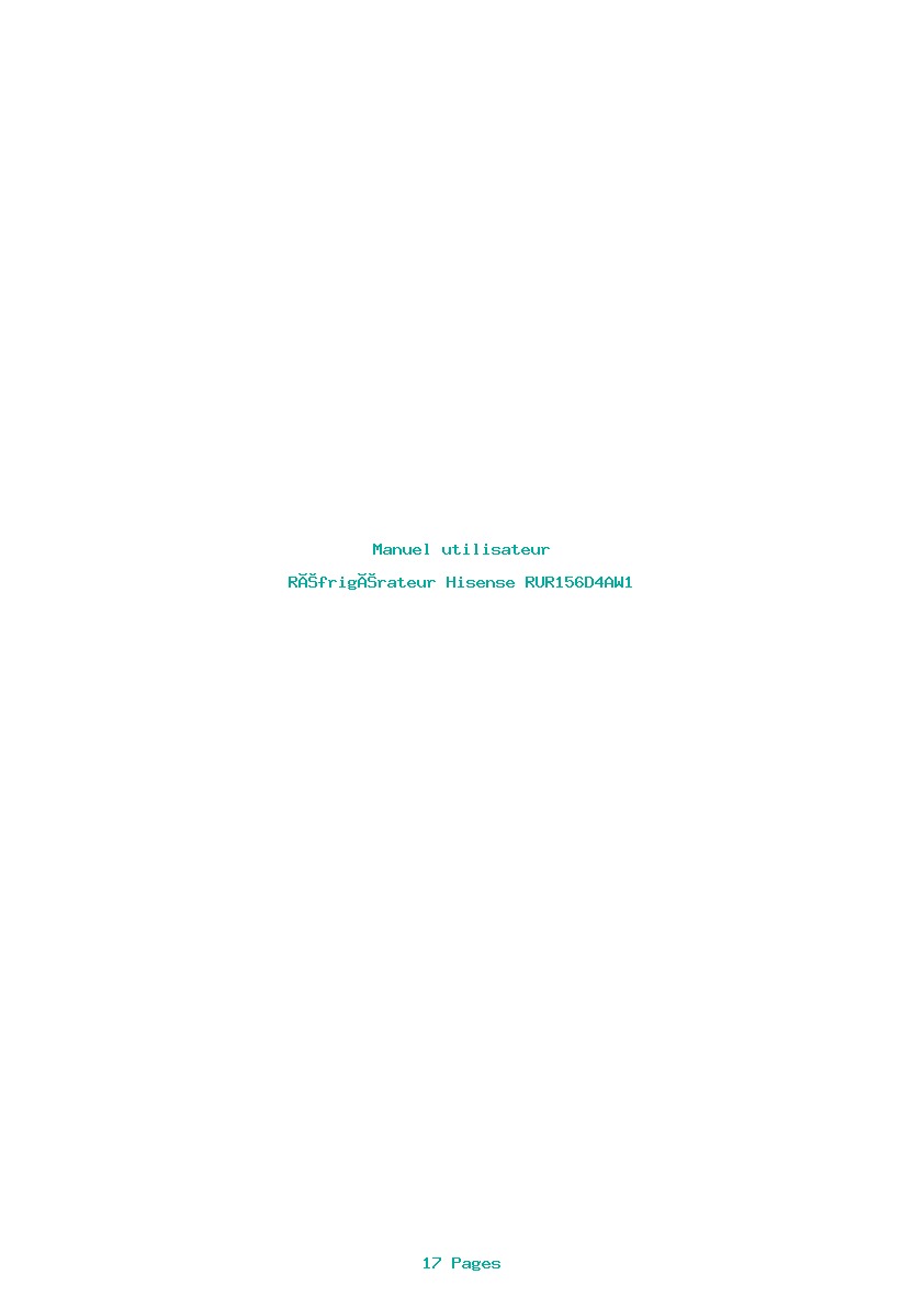 Page 1 de la notice Manuel utilisateur Hisense RUR156D4AW1