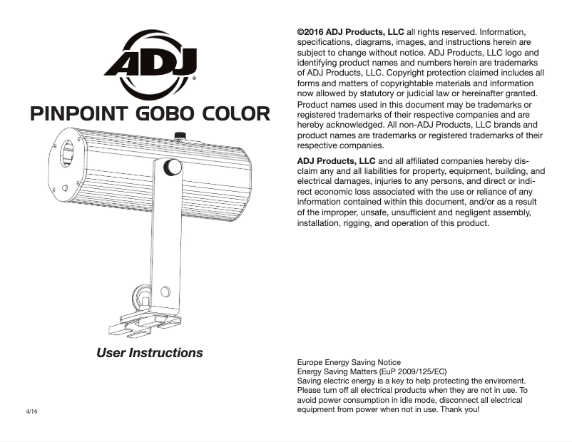 Page 1 of the manual User Manual American DJ PinPoint Gobo