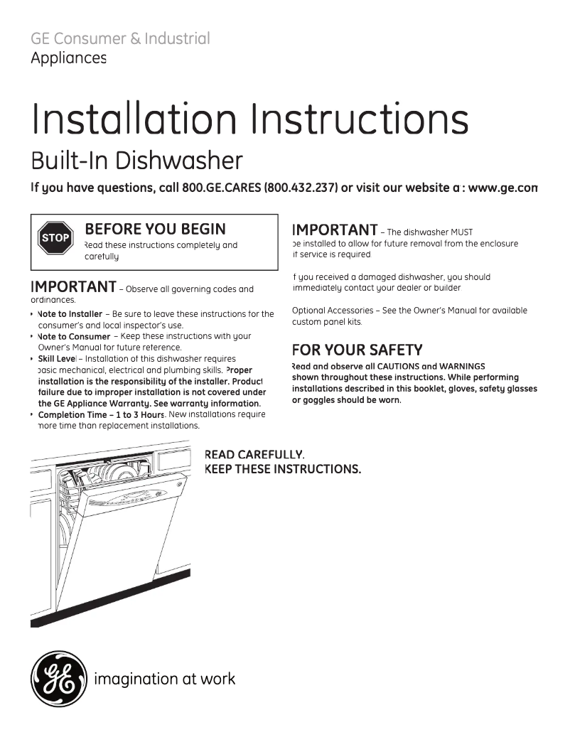 Page n°1 - Guide d'installation GE GLDA690MBB