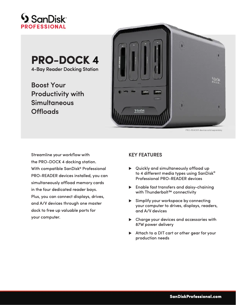 Page 1 de la notice Fiche technique Sandisk PRO-DOCK 4