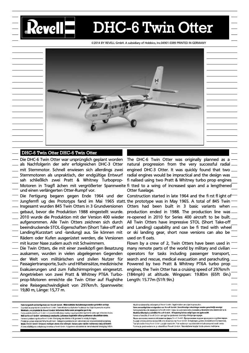 Page 1 de la notice Manuel utilisateur Revell DHC-6 Twin Otter