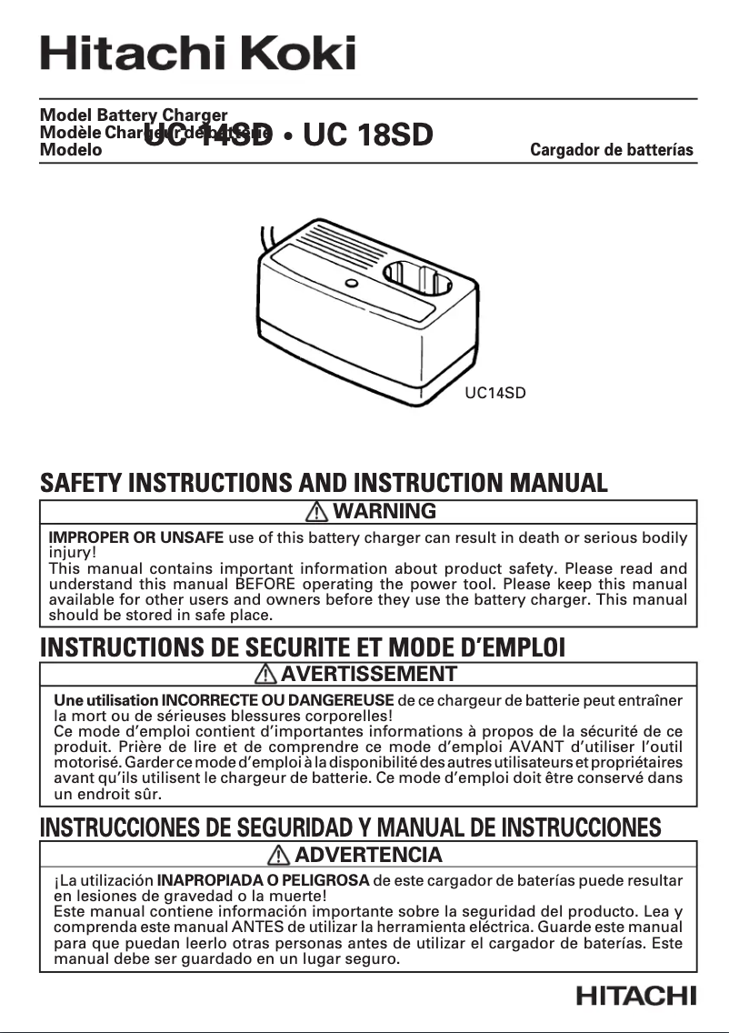 Page 1 de la notice Manuel utilisateur Hitachi UC14SD