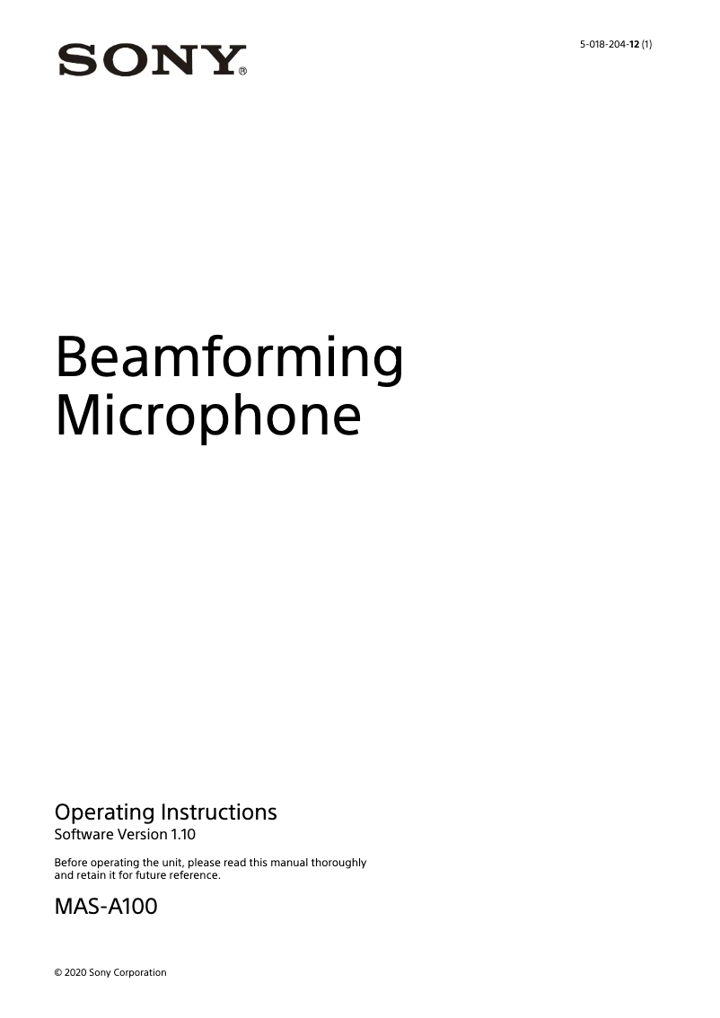 Page 1 de la notice Manuel utilisateur Sony MAS-A100