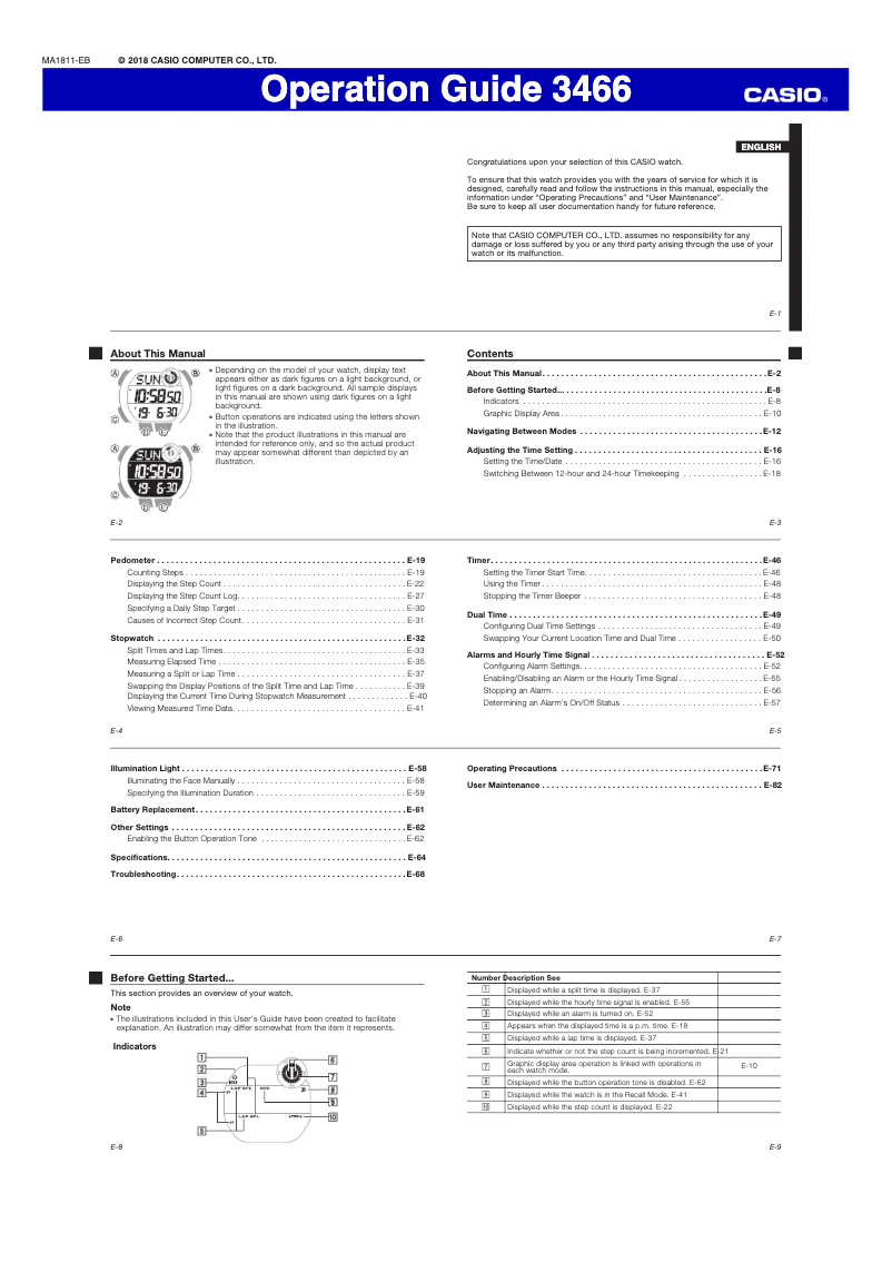 Page 1 de la notice Manuel utilisateur Casio Collection WS-2000H-4AVEF