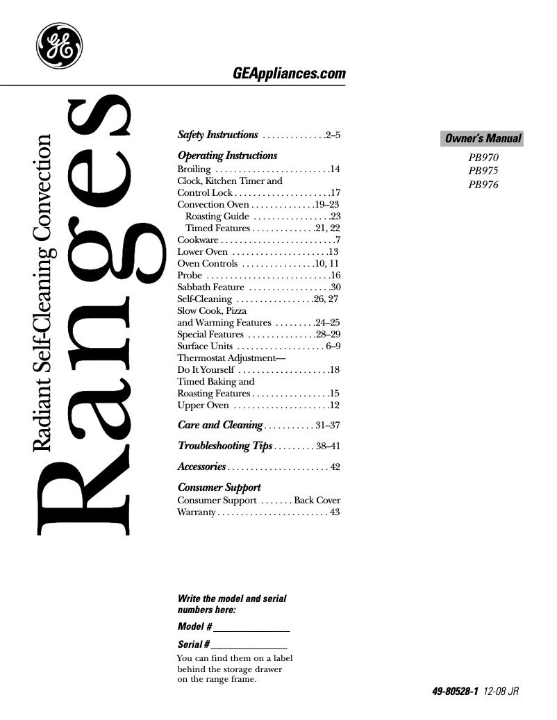 Page 1 of the manual Use and Maintenance Manual GE Profile PB975BMBB