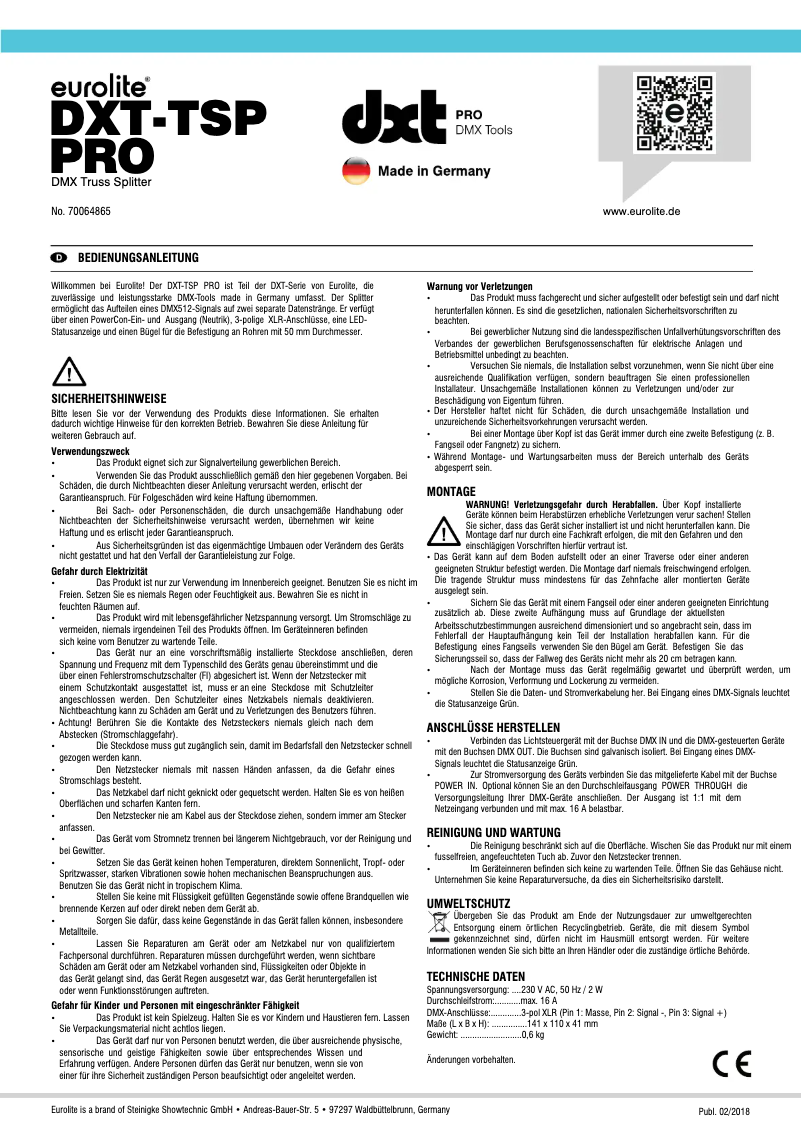 Page 1 of the manual User Manual Eurolite DXT-TSP PRO