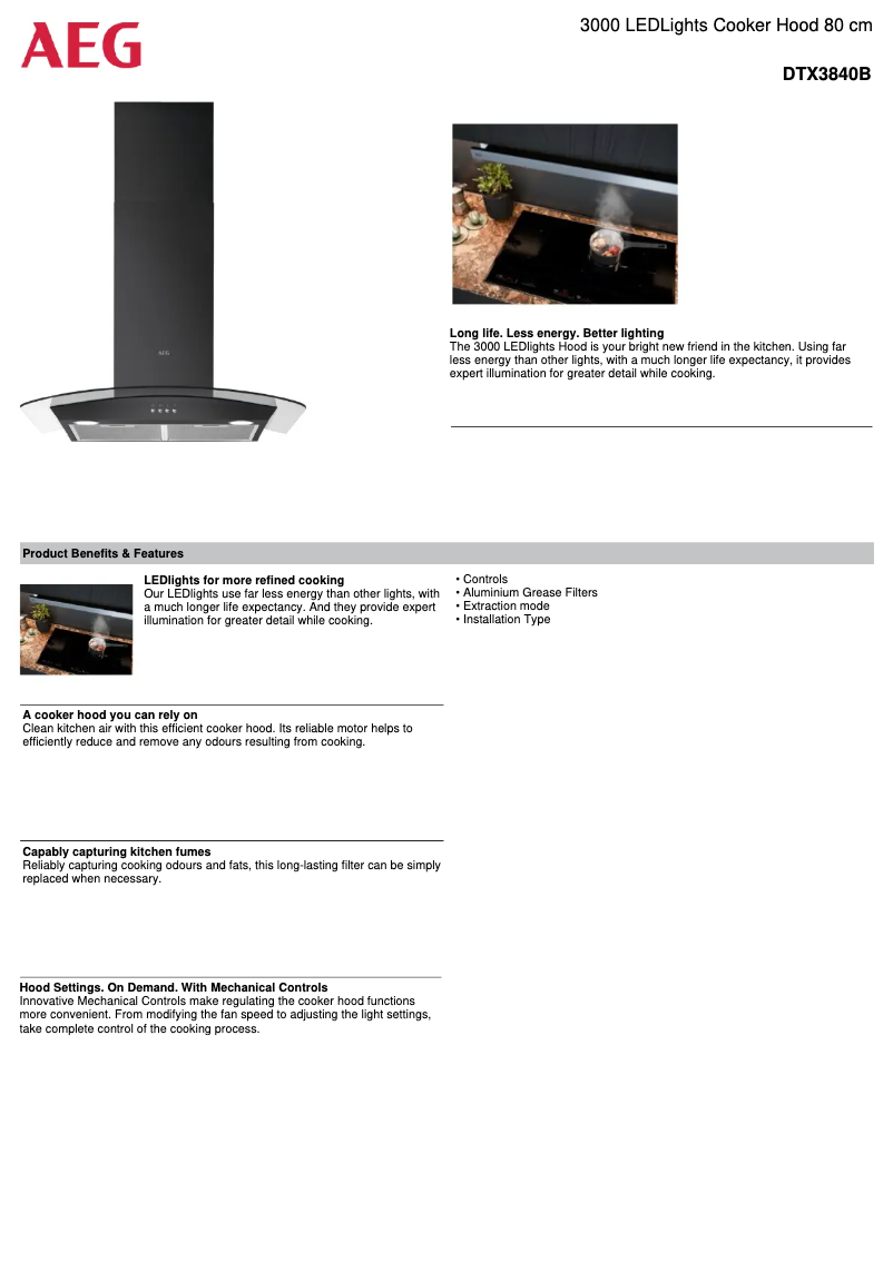 Page 1 de la notice Fiche technique AEG DTX3840B