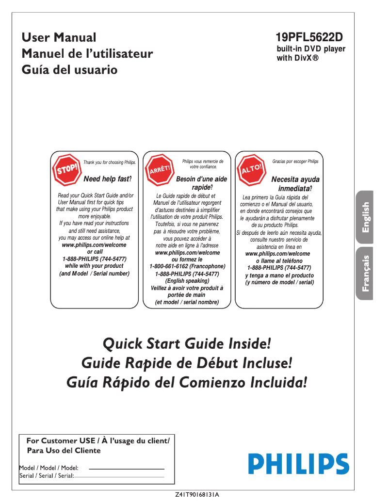 Page 1 de la notice Manuel utilisateur Philips 19PFL5622D