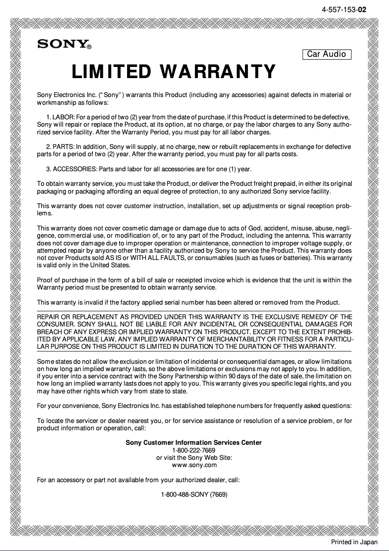 Page 1 de la notice Manuel utilisateur Sony XR-C720FP