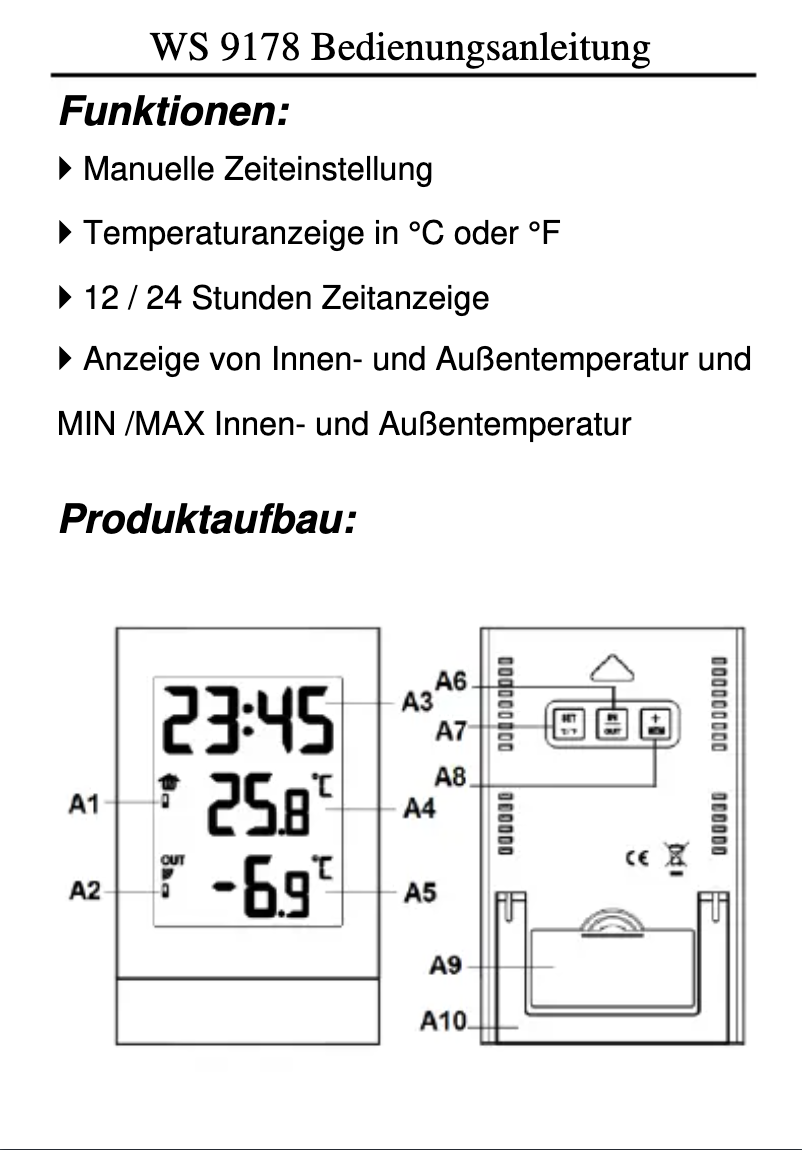 Page 1 de la notice Manuel utilisateur Techno Line WS 9178