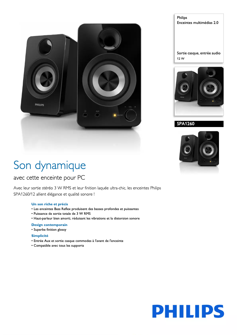 Página 1 del manual Ficha técnica Philips SPA1260