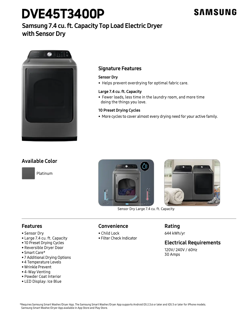 Página 1 del manual Ficha técnica Samsung DVE45T3400P