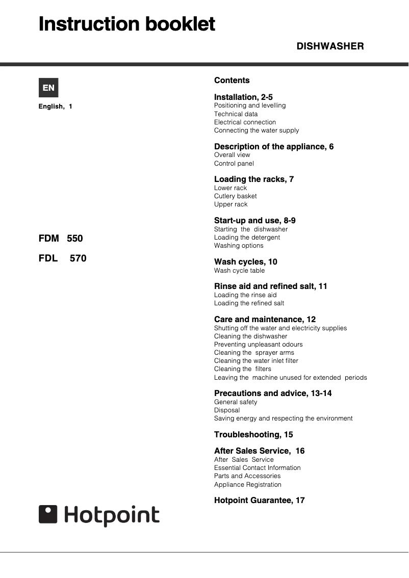 Page 1 de la notice Manuel utilisateur Hotpoint FDM550P